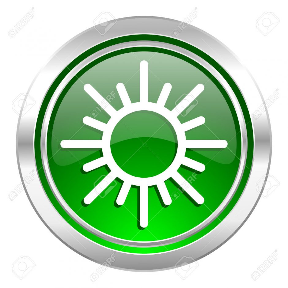 sun icon, green button, waether forecast sign